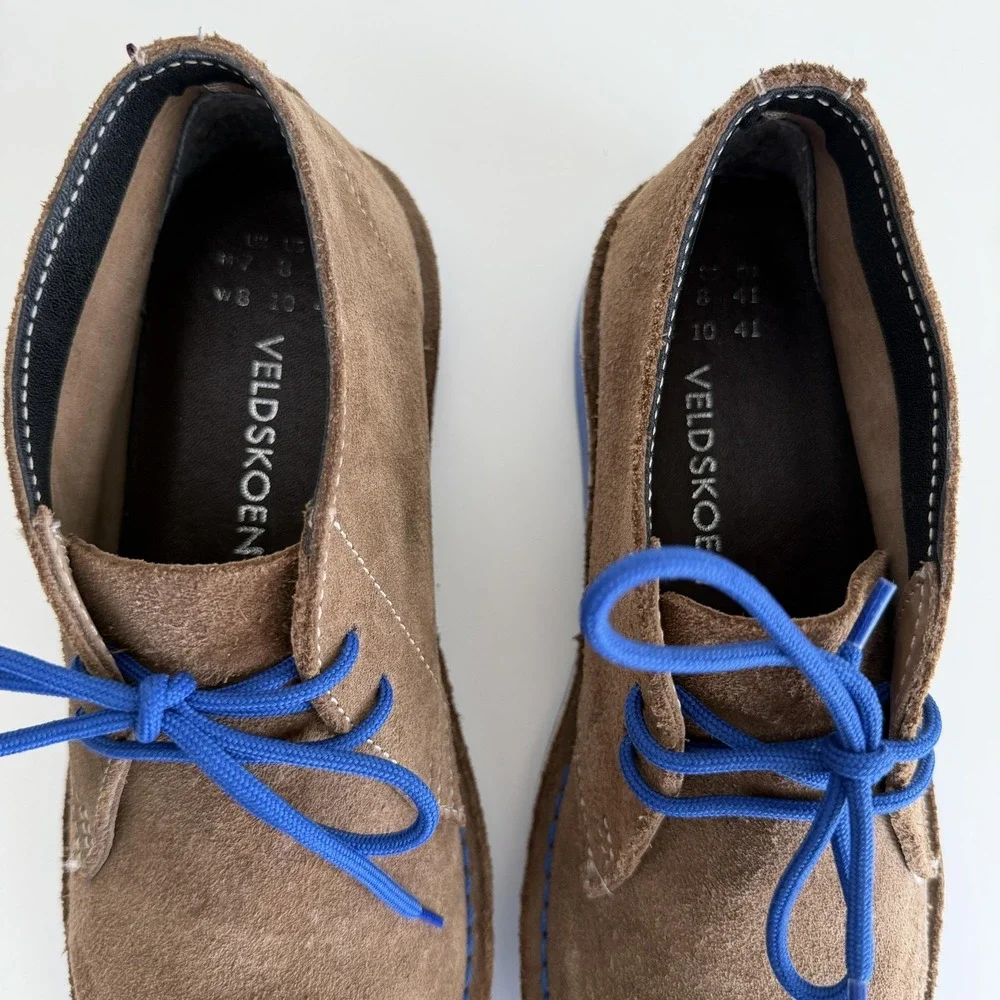 Veldskoen Boots Mens 8 Brown Suede Ankle Chukka Blue Sole Lace Up Casual Boots